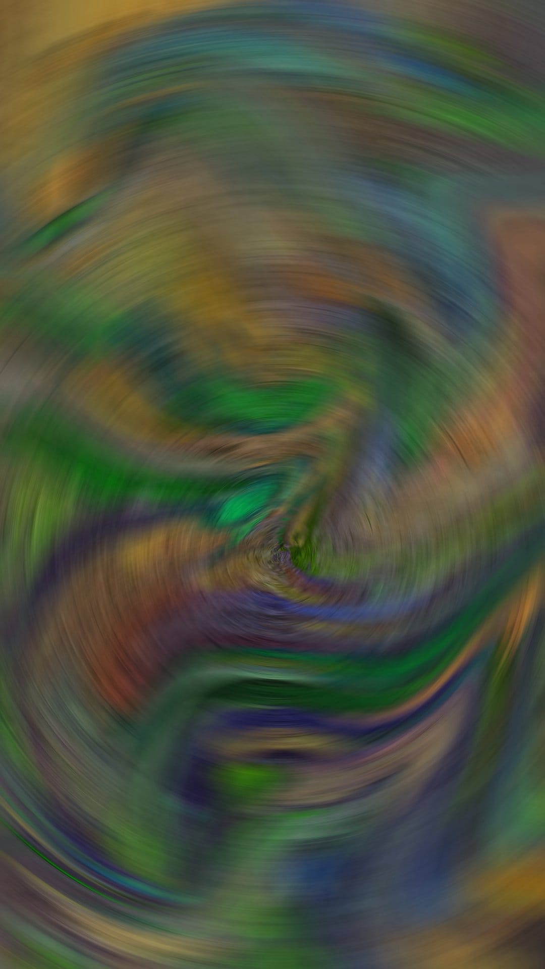Swirling green and teal vortex with earthy brown accents and indigo streaks in a blurred vertical composition.