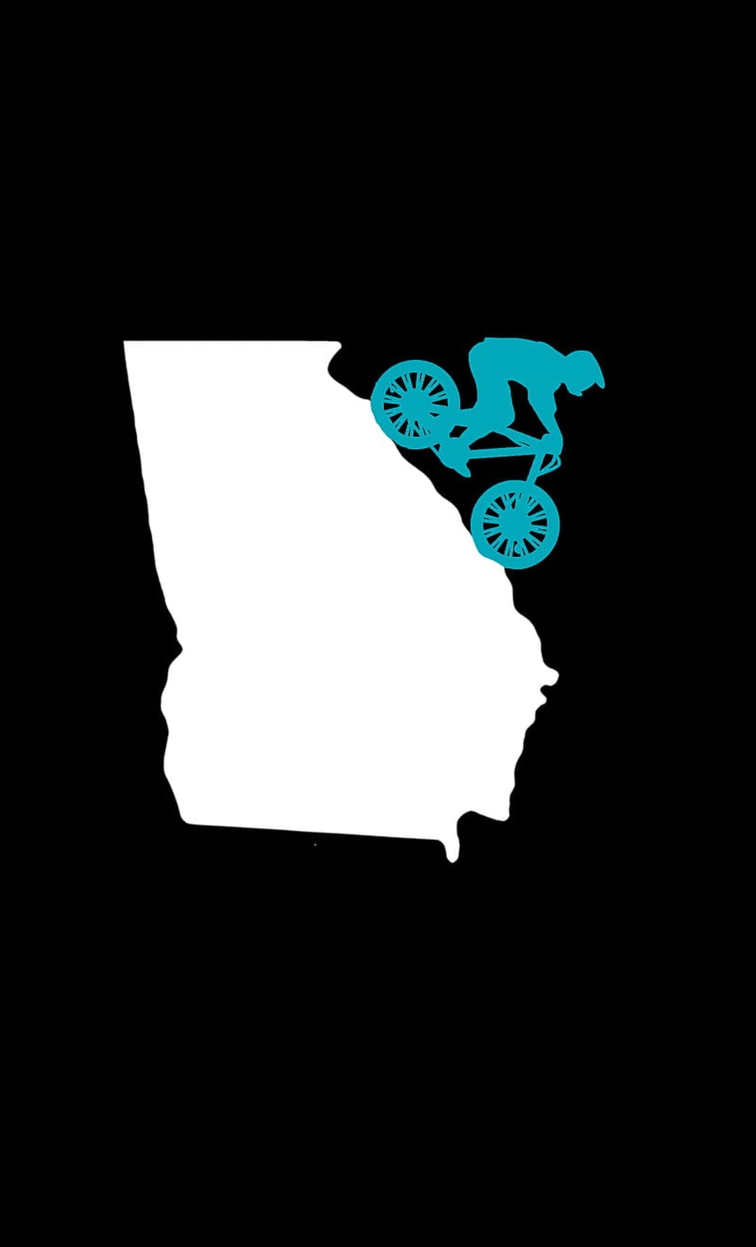 Teal BMX rider silhouette performing a mid-air trick inside a white Georgia state map outline graphic.