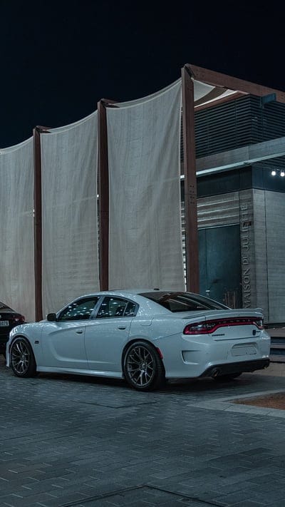 Dodge Charger White, carros, dark, dubai, motorsport, night, super car, white car, mobile wallpaper, android wallpaper, iPhone wallpaper, phone wallpaper