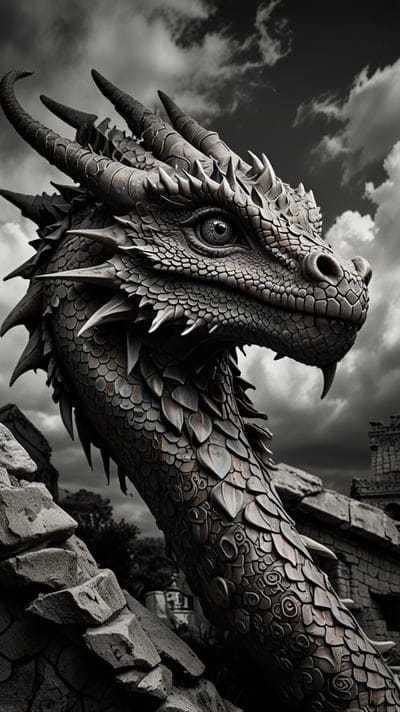 Dragon,Scales,Clouds,Tattoo,Tattoo Wallpaper,Wallpaper,AI Art,Ai Wallpaper,Desktop Wallpaper,Artwork,Black,White,Black and White,Aesthetic