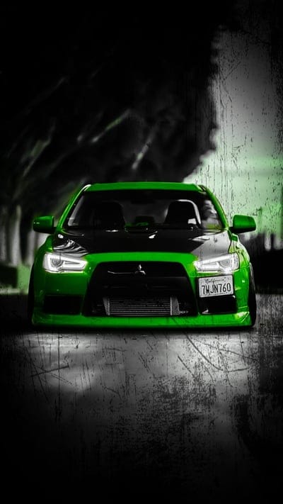 Green Lance Evo, car, lancer, mobile wallpaper, android wallpaper, iPhone wallpaper, phone wallpaper