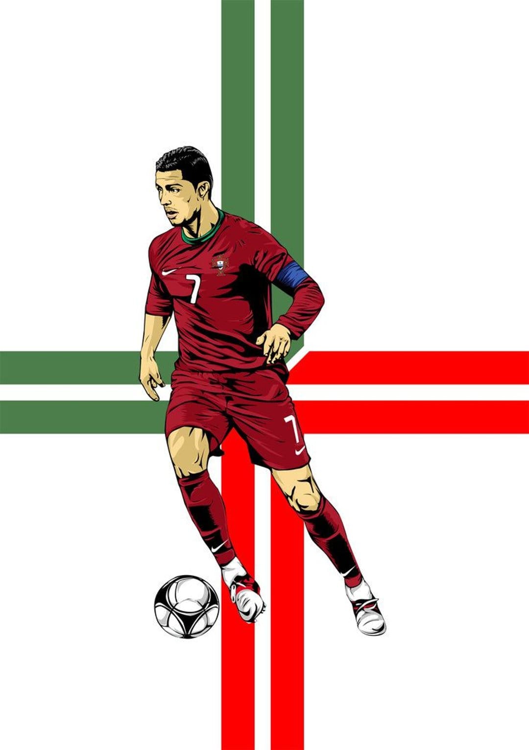 Soccer goalkeeper in a green uniform and captain's armband crouches near a ball against a blue and white X background.