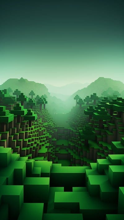 trees,fog,grass,art,green,minecraft