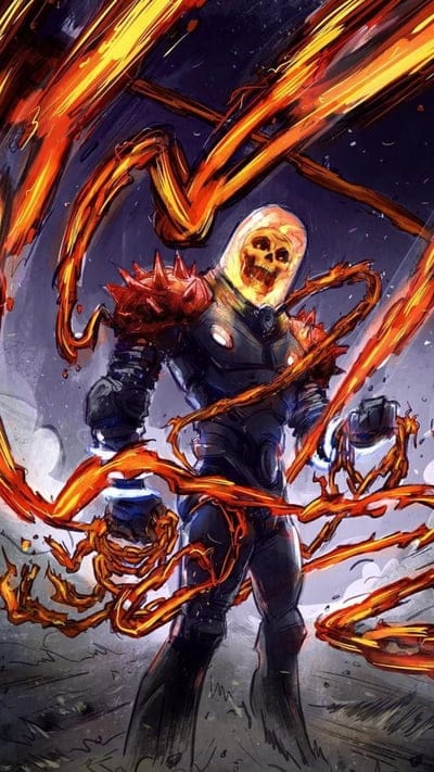 Cosmic ghost rider,chains,demon,fire,skull,smoke,stars, thorns 