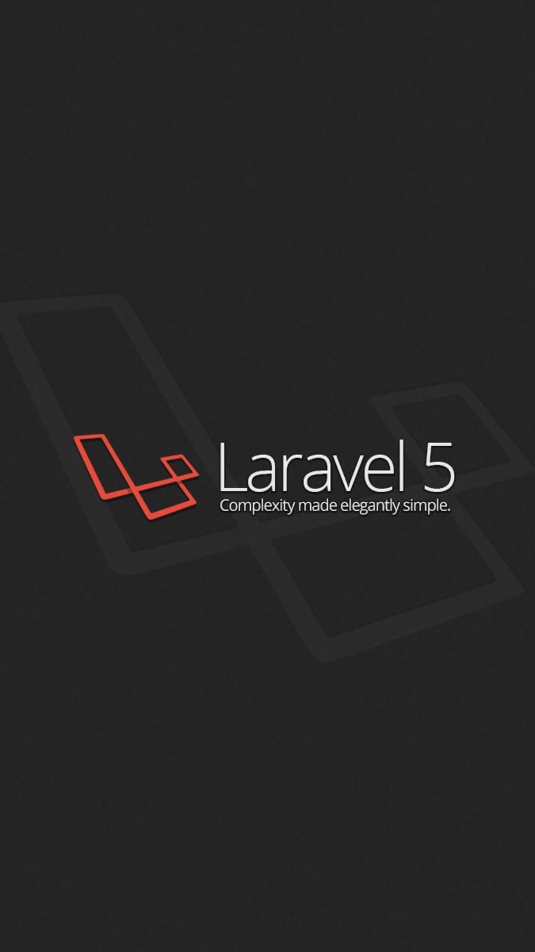 Red interconnected Laravel logo and white text over a dark grey background with faint geometric outlines.