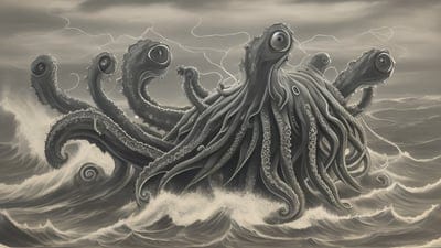 Scary,Waves,Ocean,Animal,Mythical,Creature,Mythic,Legendary,Ai Artwork,Ai,Artwork,Wallpaper,Rare,Desktop Wallpaper,Thnder,Lightining
