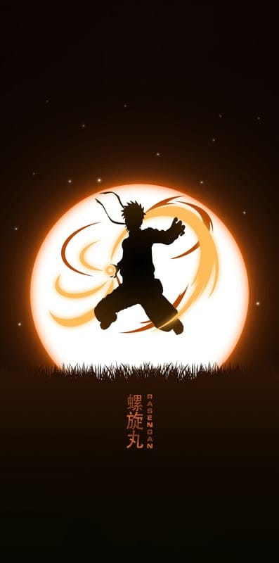 naruto,uzuzmaki,rasengan,anime,warrior,guy,ball,magic,moon,night,silhouette,black,orange,art