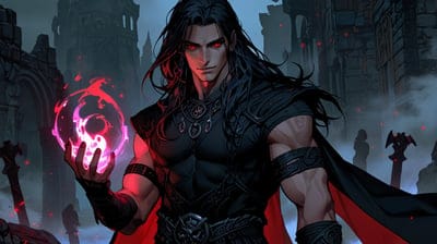 Cool,Dark,Powers,Evil,Red,Black,Destroyed City,Red Eyes,Cloak,Strong,Tall,Mist