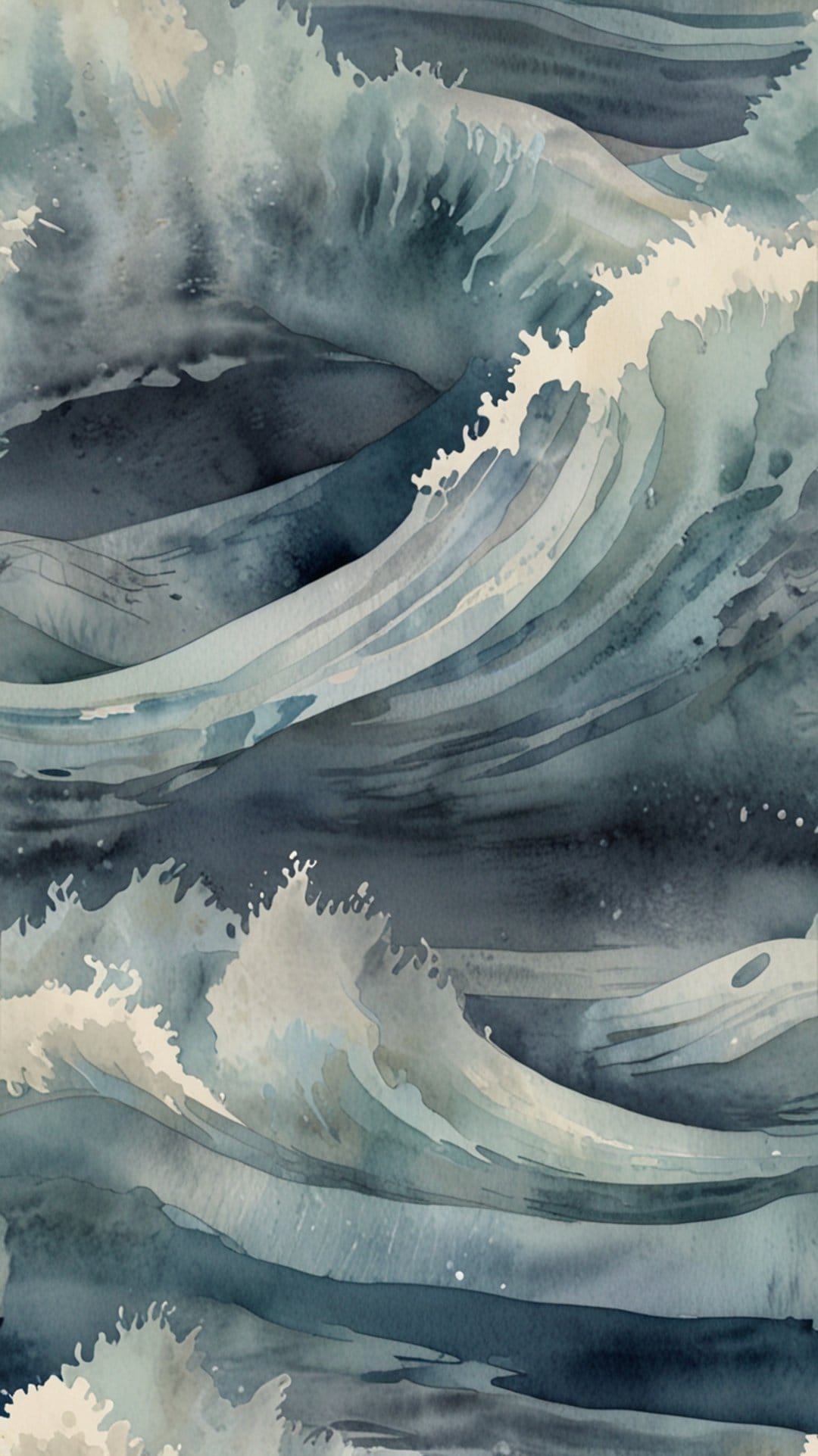 Crashing navy ocean waves with white frothy foam and dark gray spray in a misty and textured maritime scene.