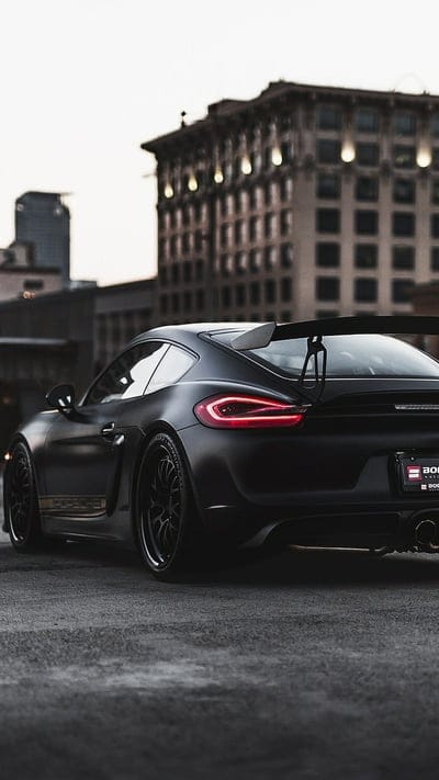 Stealth Cayman, black, car, city new, porsche, esports, supercar, mobile wallpaper, android wallpaper, iPhone wallpaper, phone wallpaper