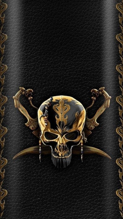 skull,black,edge,golden,leather