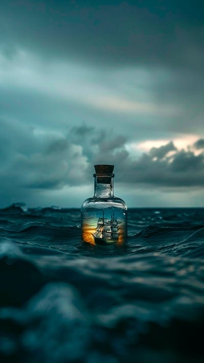 bottle,sea,ship,waves