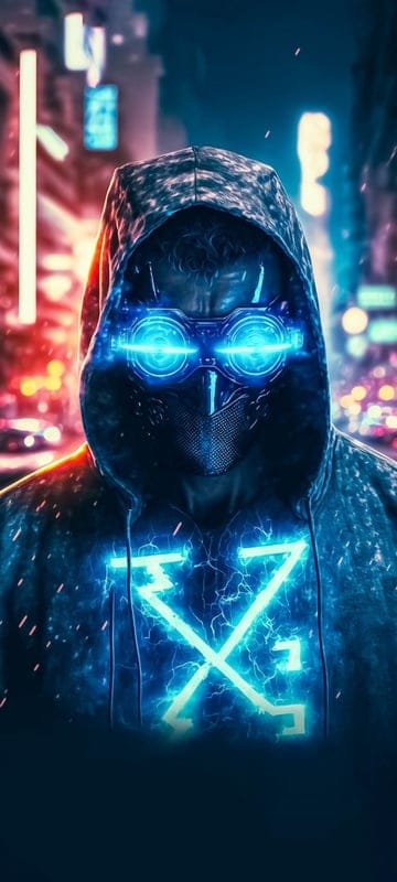 neonskyeyes,evileuyes,hoodedboy,citybg,neon,boy,attitude