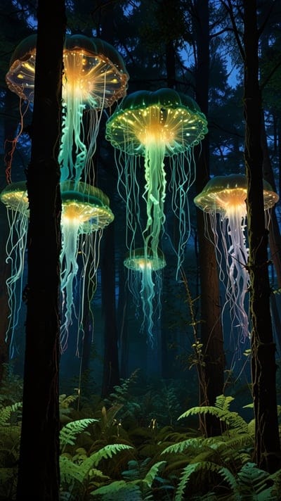 Jelly Fish,Forest,Fish,Futuristic,Dark,Cool,Sci Fi,8k wallpaper,4k wallpaper,Hd Backgrounds,Hq Wallpaper,Wallpaper,Hd Wallpaper,High Quality