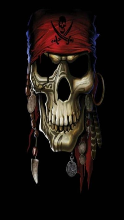 Skull Pirate, red, bandana, scary