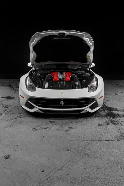 ferrari, sports car, hood car, engine, coachbuilder, car heart, minimalism, mobile wallpaper, android wallpaper, iPhone wallpaper, phone wallpaper