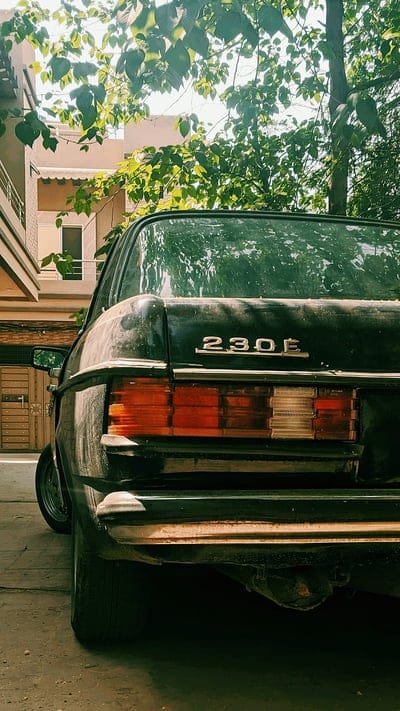 Old mercedes car, 230f, antique, back, benz, black, bumper, classic, mobile wallpaper, android wallpaper, iPhone wallpaper, phone wallpaper