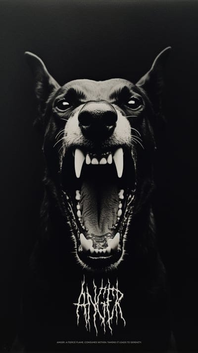 doberman,dog,grin,fangs,inscription,dark,anger