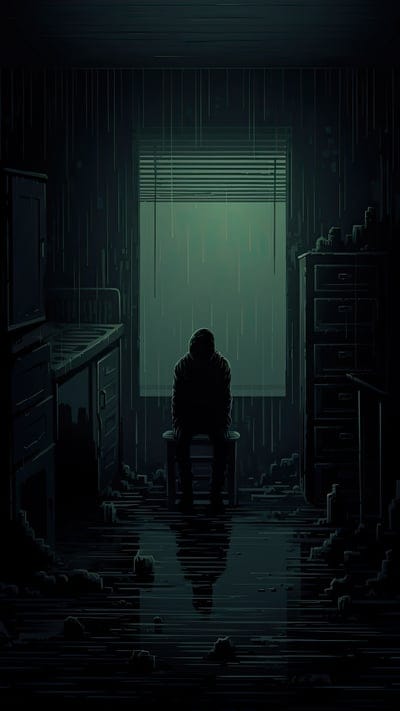 silhouette,pose,window,chair,rain,sad,art,dark