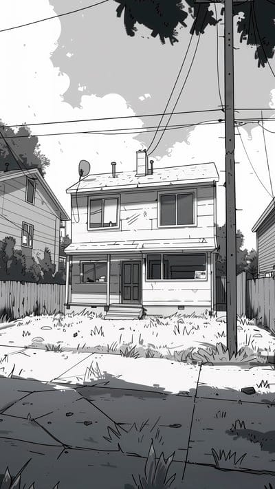 house,building,fence,grass,art
