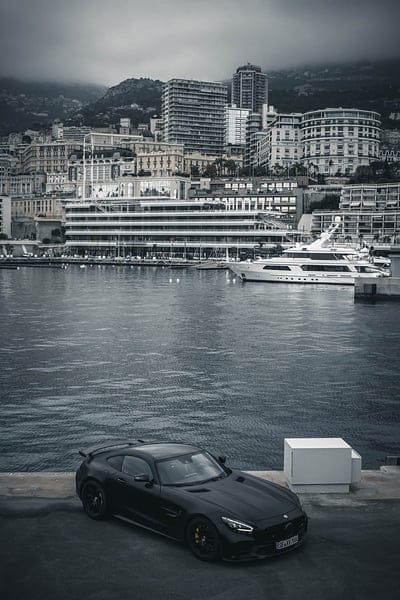 mercedes-amg gtr, mercedes, car, black, embankment, city, mobile wallpaper, android wallpaper, iPhone wallpaper, phone wallpaper