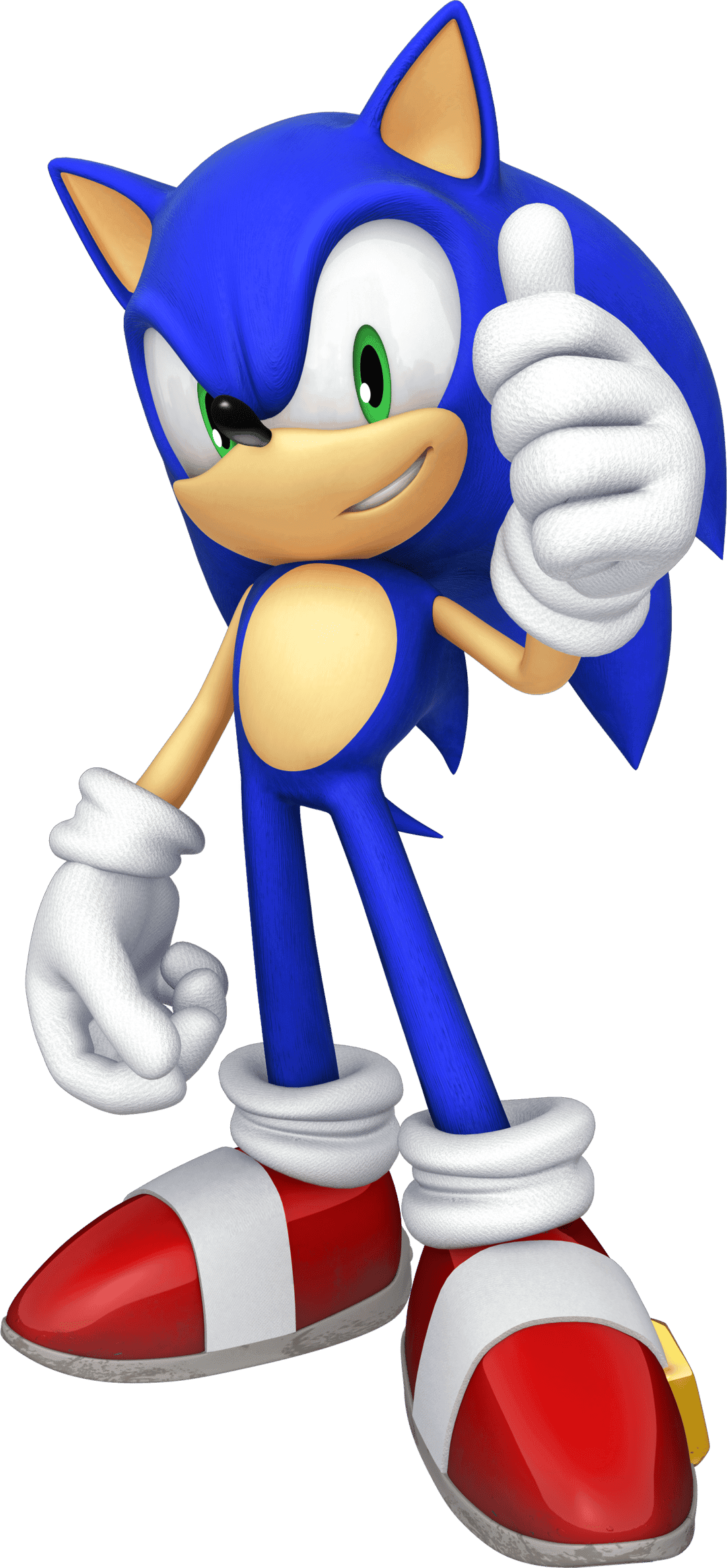 Sonic Hedgehog racing character poses in high-definition 3D renders with vibrant blue fur and red sneakers.