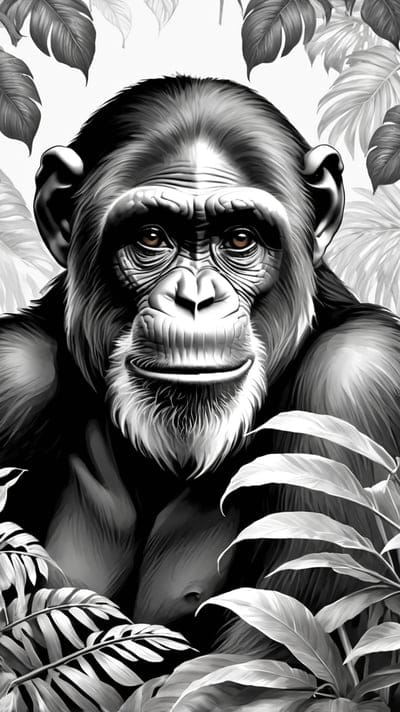 Chimpanzee,Cool,Dark,Flowers,Tattoo,Tattoo Wallpaper,Wallpaper,AI Art,Ai Wallpaper,Desktop Wallpaper,Artwork,Black,White,Black and White,Aesthetic