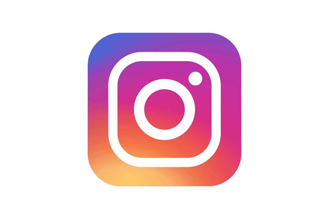 Magenta Instagram logo camera icon and text displayed in a flat vector style against a transparent background.