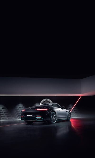 mercedes amg,mercedes,car,silver,black,neon,hangar
