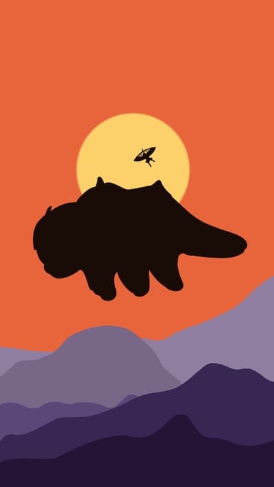 Appa and Aang, avatar, avatarthelastairbeander, cartoon, mountains, nickelodeon, sun, sunrise, sunset