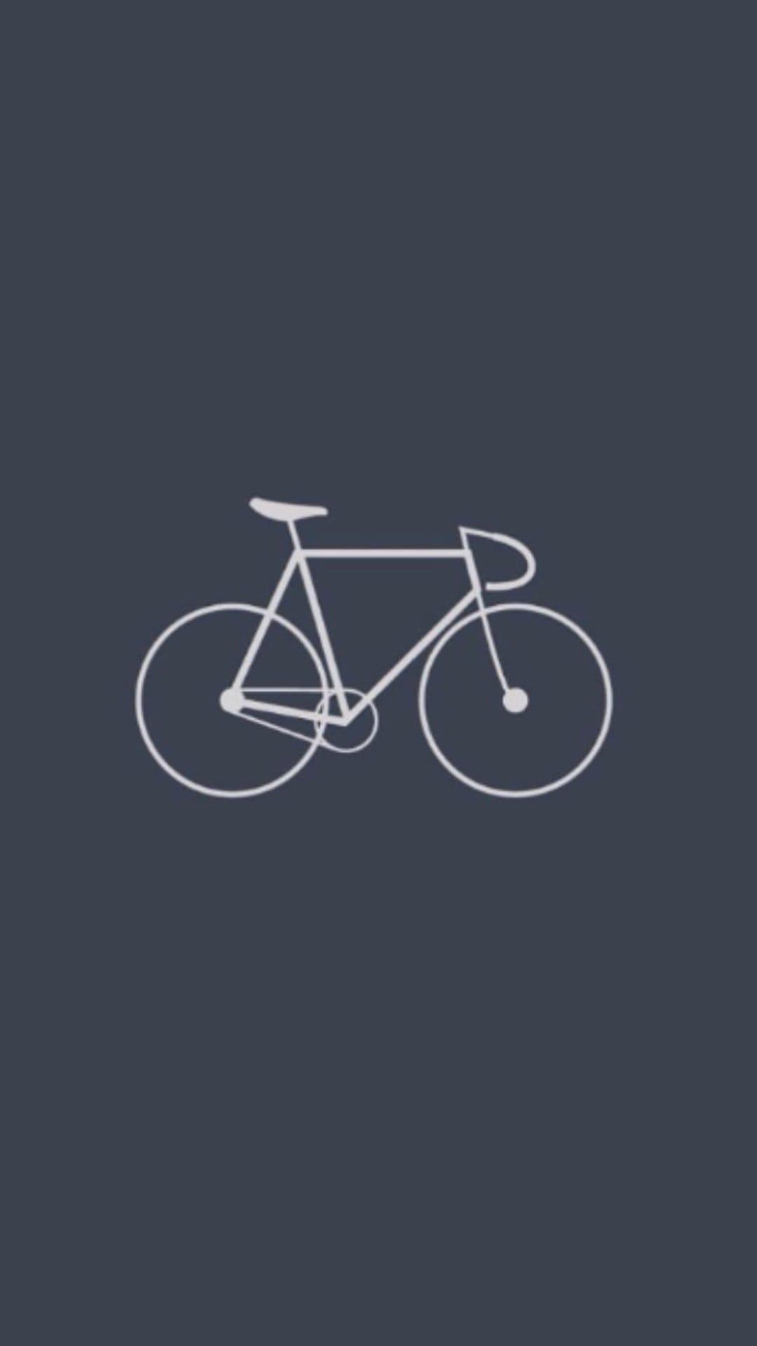 White bicycle outline with thin frames and circular wheels centered on a dark blue vertical background.