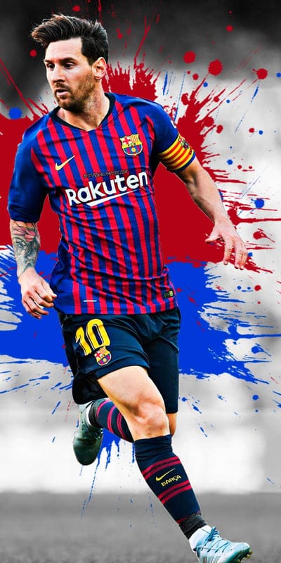 Lionel Messi art, Barcelona FC, Argentine football player, striker, football star, blue maroon splashes of paint, grunge art, La Liga, Spain football, Messi