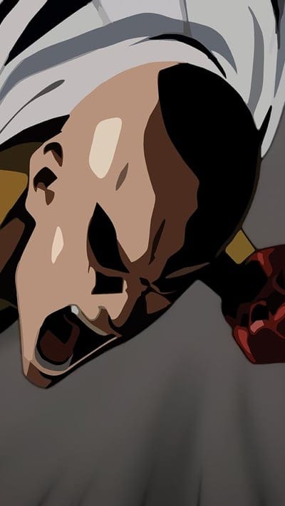 Saitama, One-Punch Man, superhero, punch, bald, anime, manga, hero, action, close-up, powerful, determined, red glove, iconic character, dynamic art