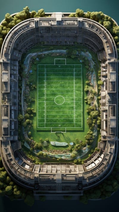 stadium,field,markup,stands,trees,aerial view,art