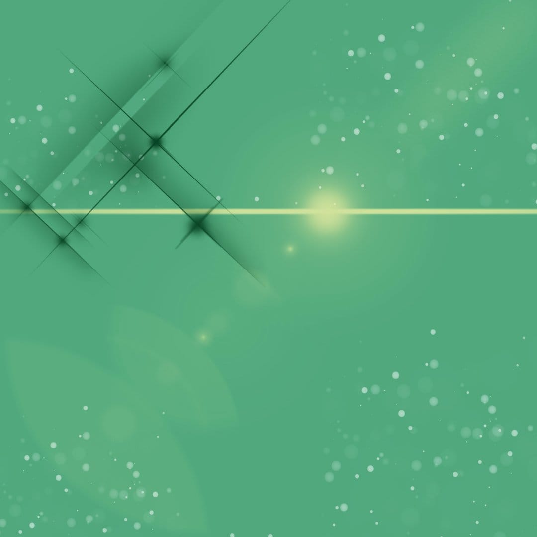 Bright green light streaks and glowing bokeh particles overlap on a dark, textured vertical background.