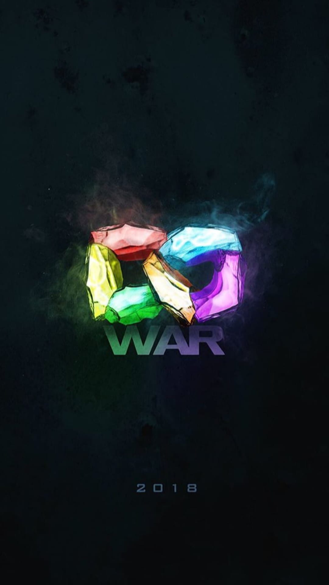 Six glowing Infinity Stones form an infinity symbol surrounded by purple and blue cosmic energy clouds.