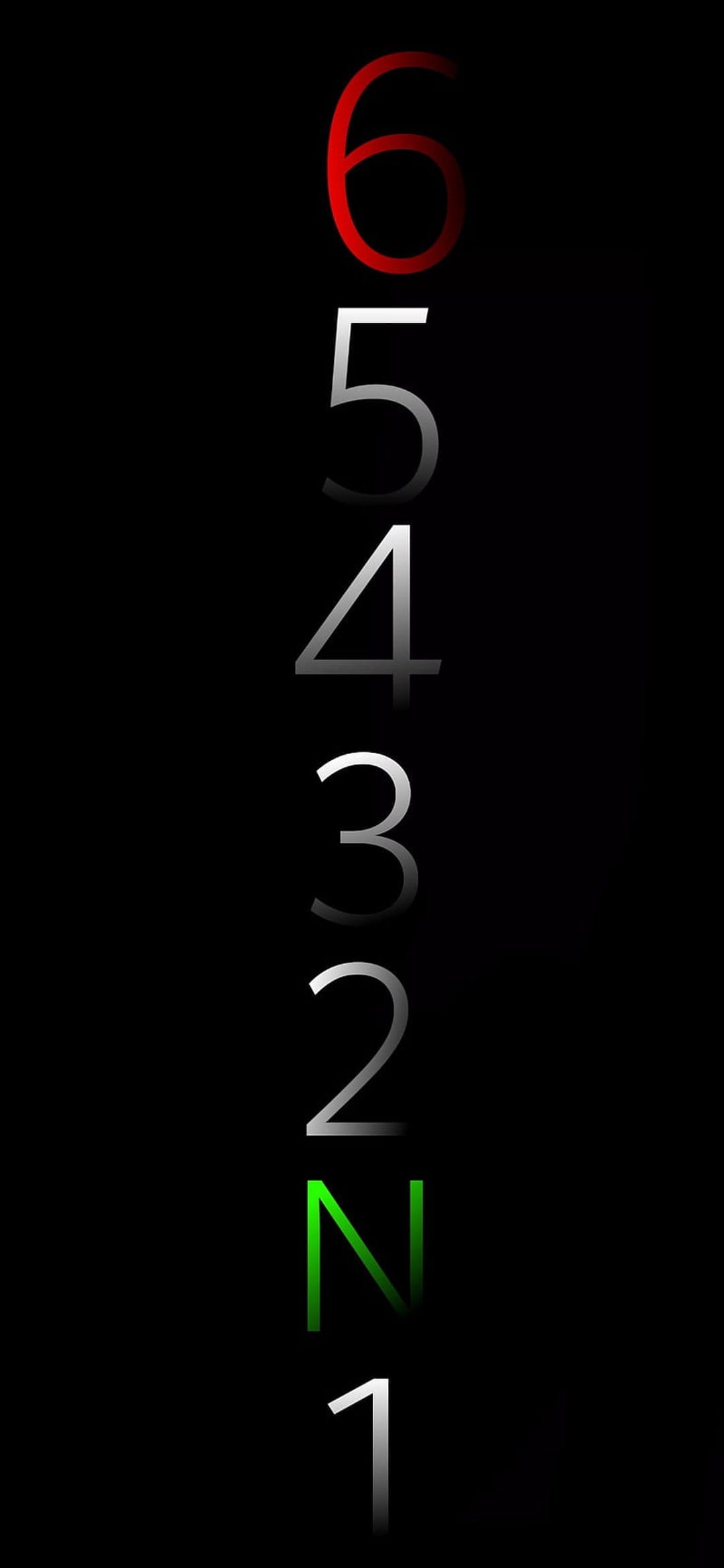 Vertical motorcycle gear numbers featuring a red six and white digits with reflections on a solid black background.