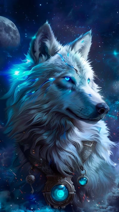 white wolf,wolf,predator,art,stars,blue