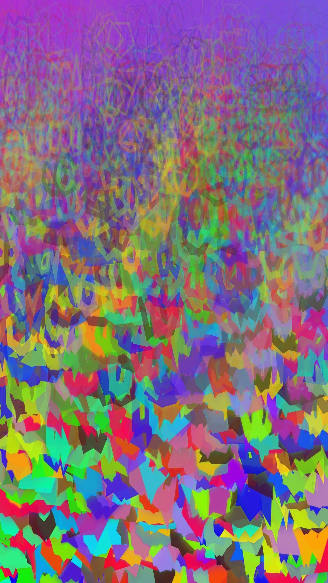 Overlapping hexagons and sharp polygons transition from violet to vibrant orange across a textured surface.