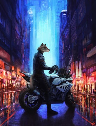 motorcycle,wolf,art