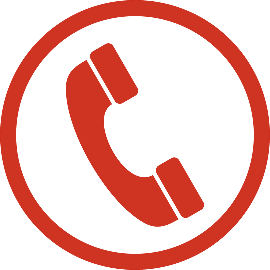 Red telephone icon graphic features a minimalist handset design with smooth edges and a solid scarlet color.