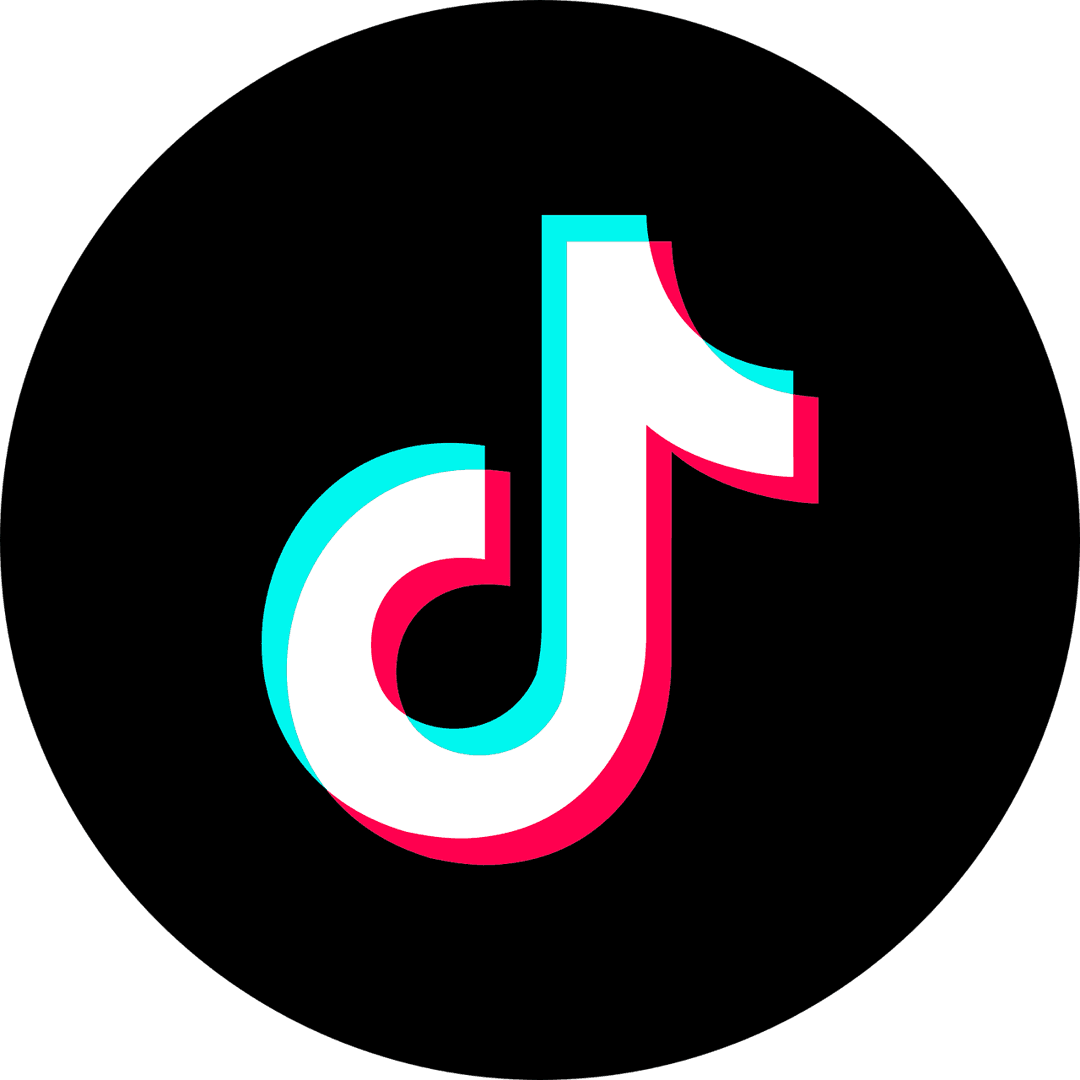 TikTok logo musical note featuring cyan and magenta color offsets on a transparent background with sharp edges.