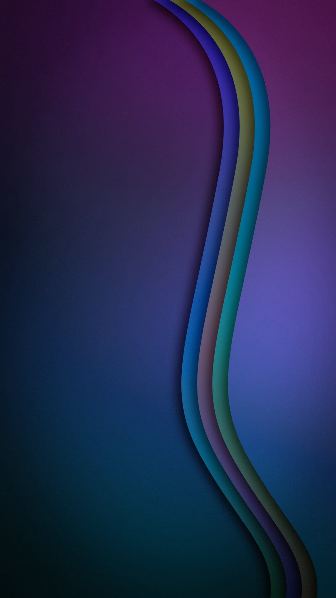 Overlapping curved lines in blue and purple hues create a fluid gradient with layered depth and teal highlights.
