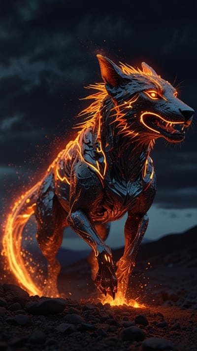 Chupacabra,Cool,Fiery,Fire,Dark,Animal,Volcanic,Wallpaper,Ai Wallpaper,Ash,Dark Clouds,Lava,Fire Wallpaper