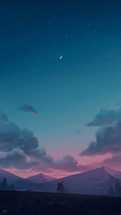 silhouettes, bike, night, mountains, art, mobile wallpaper, android wallpaper, iPhone wallpaper, phone wallpaper