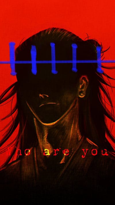 Mystery, dark art, silhouette, abstract, red, blue, anime style, enigmatic, questioning, psychological, unknown, unique