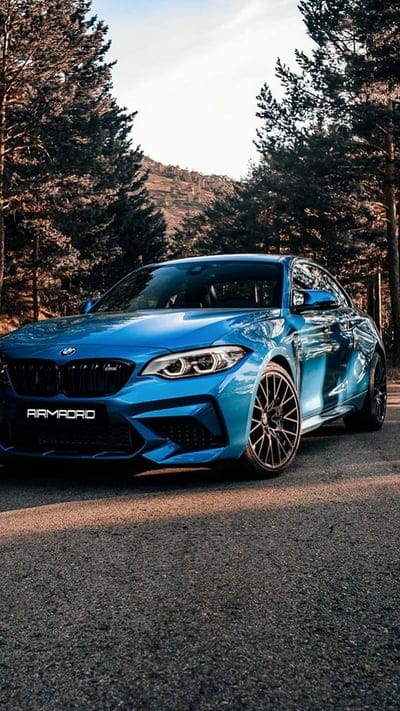 BMW M2 Comp, blue, car, forest, new, esports, supercar, mobile wallpaper, android wallpaper, iPhone wallpaper, phone wallpaper