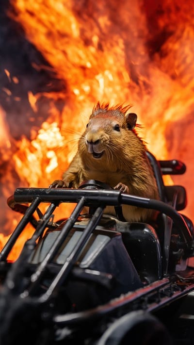 capybara,car,fire,meme,funny
