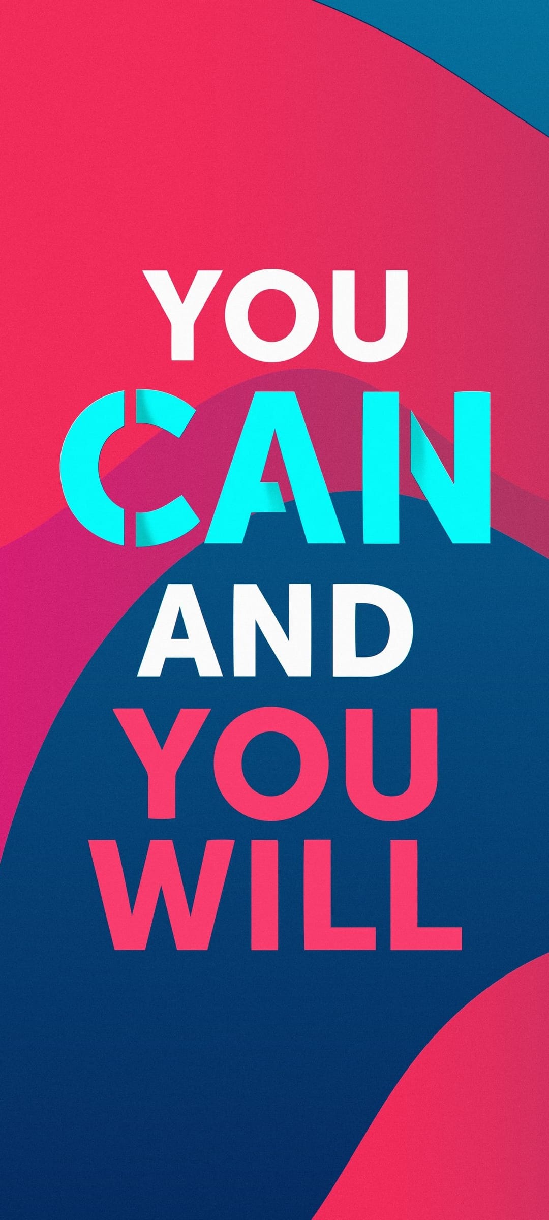 You Can And You Will text in bold pink and cyan letters over a dark blue abstract geometric background.