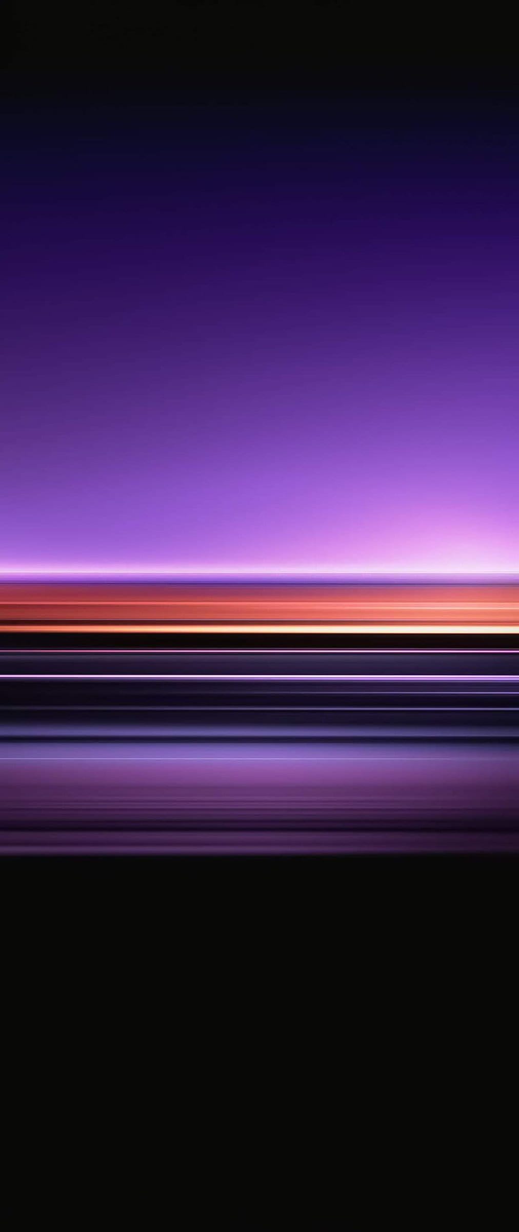 Horizontal orange and white lines intersect a deep purple gradient background with a geometric perspective.